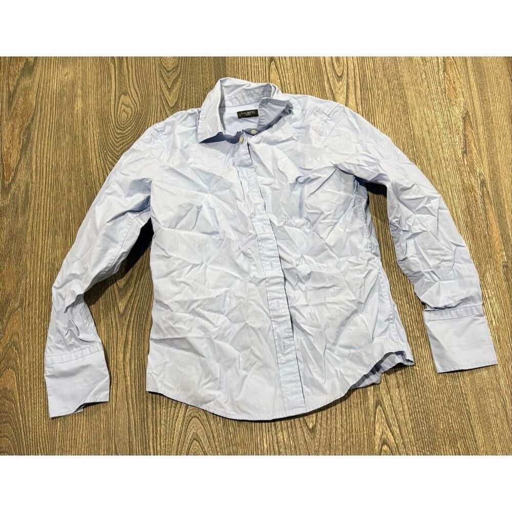 Talbots Womens Button-Down Shirts Long Sleeve Collared Stretch Light Blue Size S